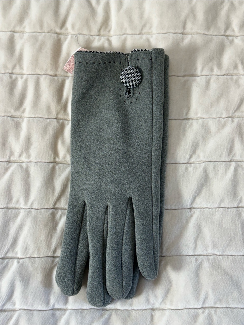 Classic Women's Gray Dress Gloves with Houndstooth Button Accent